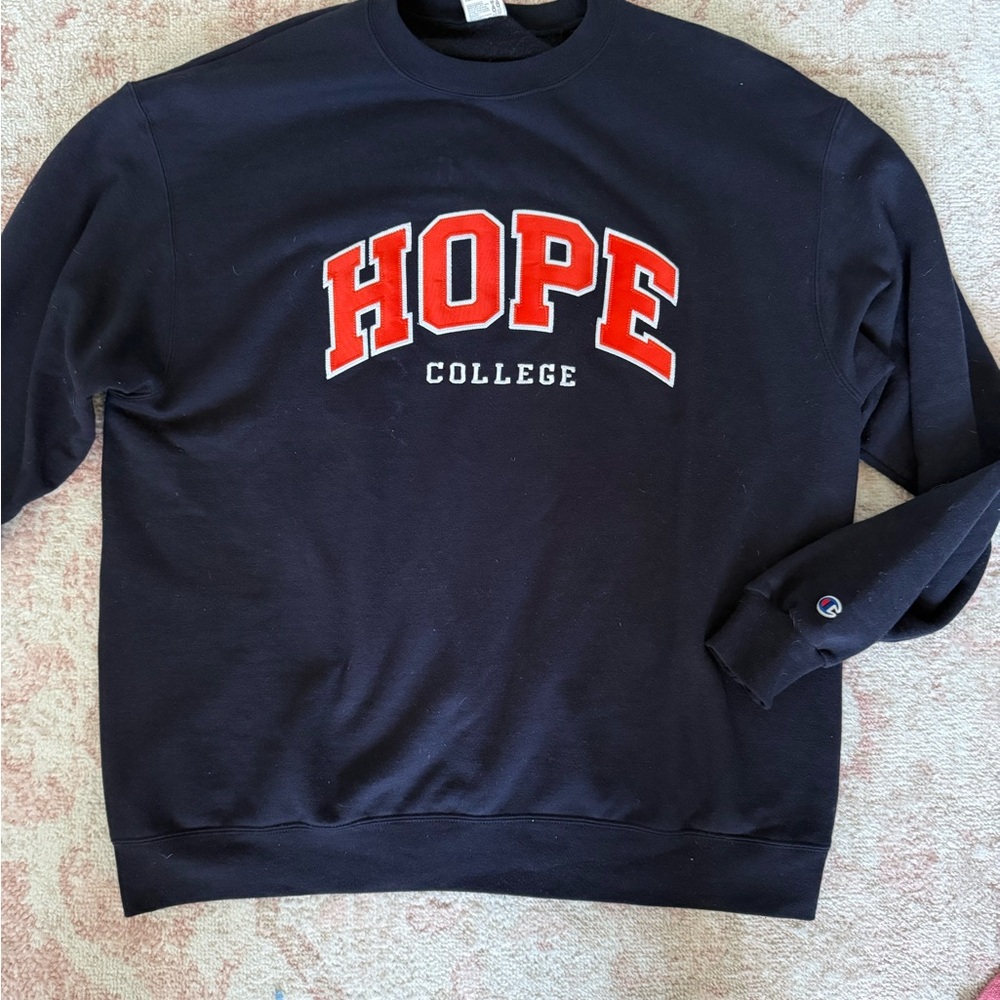 Champion Navy Crewneck Sweatshirt with Red HOPE Lettering